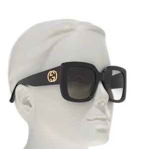 GUCCI Oversize Square Shiny Black Frame W/Black Glitter Arms Sunglasses